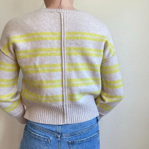 Aqua Womens Beige Yellow Striped 100% Cashmere Crewneck Soft Sweater Sz S - Picture 9 of 10